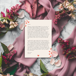 Tarjeta Festiva Handwritten Love Letter with Hearts Valentine 