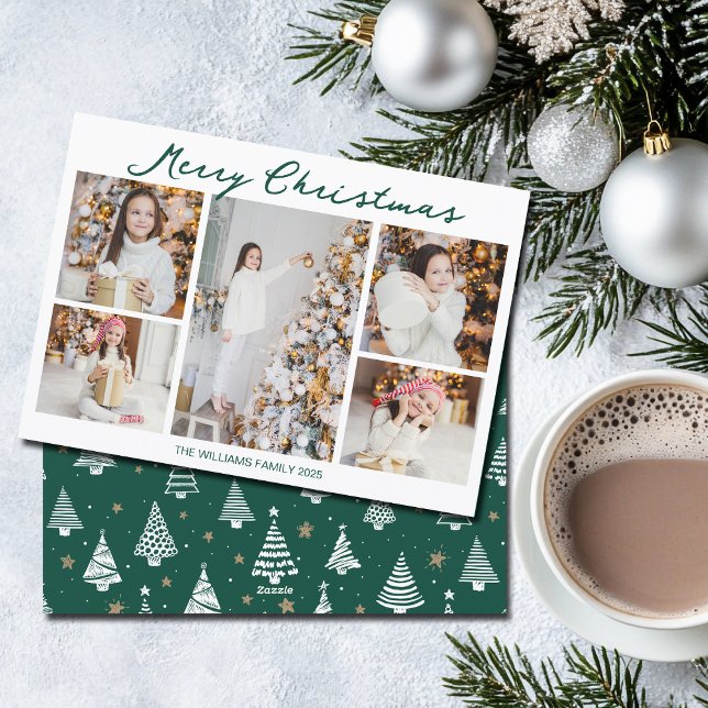 Tarjeta Festiva Handwritten Merry Christmas Photo Collage 2025 (Subido por el creador)