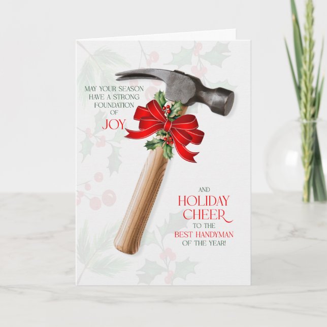Tarjeta Festiva Handyman Construction Hammer Joy and Cheer (Anverso)