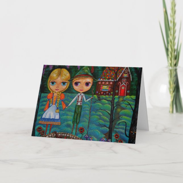 Tarjeta Festiva Hansel y Gretel Dolls Gingerbread House (Anverso)