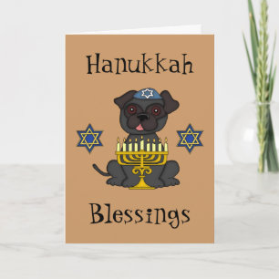 Tarjeta Festiva Hanukkah bendiciones-cute pug con Menorah