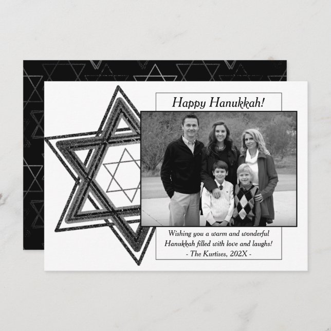 Tarjeta Festiva Hanukkah Black White Star of David Photo (Anverso / Reverso)