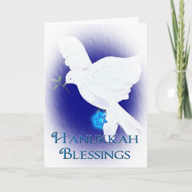 Tarjeta Festiva Hanukkah Blessings-White Dove/Star of David (Anverso)