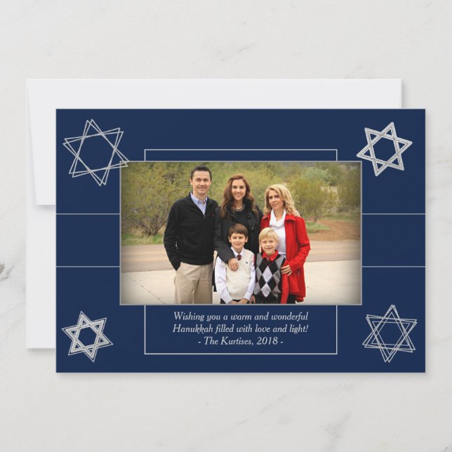 Tarjeta Festiva Hanukkah Blue Silver Star de David Photo (Anverso)