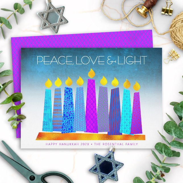 Tarjeta Festiva Hanukkah Boho Velas de Paz Amor Luz Turquesa (Subido por el creador)