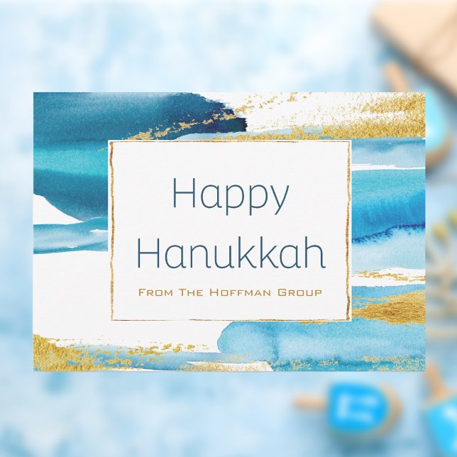 Tarjeta Festiva Hanukkah Business (Happy Hanukkah Modern Blue and Gold Greeting Card)
