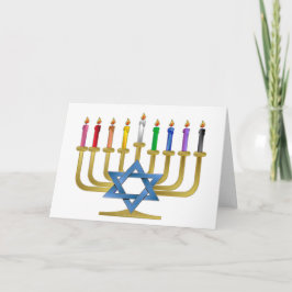 Tarjeta Festiva Hanukkah Candles Rainbow Gold Menorah