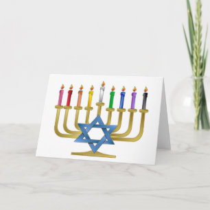 Tarjeta Festiva Hanukkah Candles Rainbow Gold Menorah