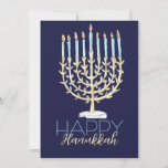 Tarjeta Festiva Hanukkah Card Blue<br><div class="desc">Blue Hanukkah Card with Original Menorah Watercolor Painting Design</div>