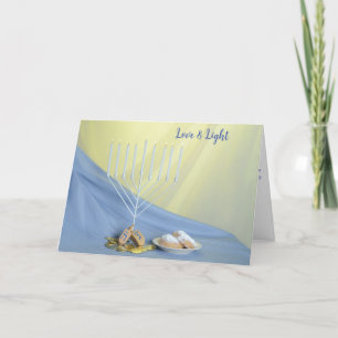 Tarjeta Festiva Hanukkah Coins Dreidel Doughnut White Menorah