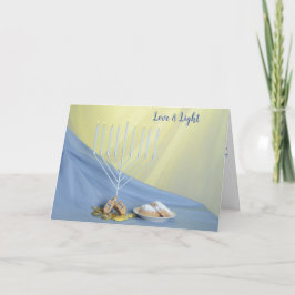 Tarjeta Festiva Hanukkah Coins Dreidel Doughnut White Menorah