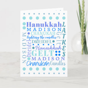 Tarjeta Festiva Hanukkah Collage Light Blue Guay Chiles Nombre
