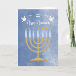 Tarjeta Festiva Hanukkah con Menorah y palomas blancas