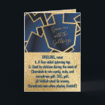 Tarjeta Festiva Hanukkah define el oro y la marina del Dreidel<br><div class="desc">Gracioso "Dreidel" Hanukkah/Chanukah, tarjeta de saludo. Disfruta otra graciosa tarjeta de felicitación "Define This". Esta divertida tarjeta de vacaciones "Dreidel" es justo para todos sus amigos y familia este año. Como siempre, los elementos de diseño se pueden editar: mover, cambiar el tamaño, girar, etc. Los colores de fondo se pueden...</div>