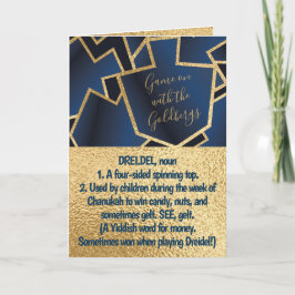 Tarjeta Festiva Hanukkah define el oro y la marina del Dreidel