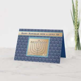 Tarjeta Festiva Hanukkah Dinero adjunto, Menorah con monedas de or