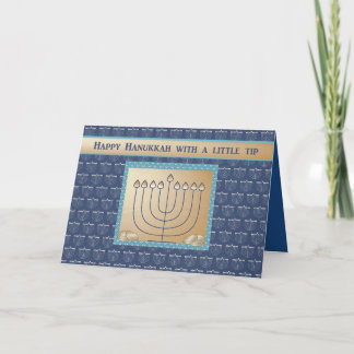 Tarjeta Festiva Hanukkah Dinero adjunto, Menorah con monedas de or