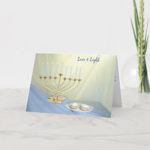 Tarjeta Festiva Hanukkah Dreidel Coins Doughnut Gold Menorah