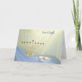 Tarjeta Festiva Hanukkah Dreidel Coins Doughnut Gold Menorah