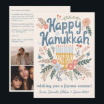 Tarjeta Festiva Hanukkah FLorals PERSONALIZADO de arte dibujado a<br><div class="desc">¡Dulce dibujo de paloma para desear a alguien unas vacaciones felices! ¡Añade tus propias fotos y texto! Haga clic en "personalizar" para añadir sus propias fotos y cambiar el texto en la parte delantera y trasera. También puedes cambiar colores y fuentes, todo es personalizable. También disponible en mi tienda en...</div>