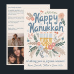Tarjeta Festiva Hanukkah FLorals PERSONALIZADO de arte dibujado a<br><div class="desc">¡Dulce dibujo de paloma para desear a alguien unas vacaciones felices! ¡Añade tus propias fotos y texto! Haga clic en "personalizar" para añadir sus propias fotos y cambiar el texto en la parte delantera y trasera. También puedes cambiar colores y fuentes, todo es personalizable. También disponible en mi tienda en...</div>