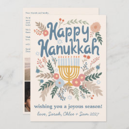 Tarjeta Festiva Hanukkah FLorals PERSONALIZADO de arte dibujado a 