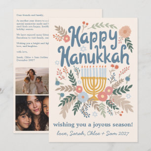 Tarjeta Festiva Hanukkah FLorals PERSONALIZADO de arte dibujado a