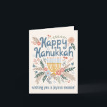 Tarjeta Festiva Hanukkah FLorals PERSONALIZADO de arte dibujado a<br><div class="desc">¡Dulce dibujo de paloma para desear a alguien unas vacaciones felices! ¡Añade tus propias fotos y texto! Haga clic en "personalizar" para agregar sus propias fotos y texto al interior y cambiar el texto y la ilustración en la parte delantera y trasera. También puedes cambiar colores y fuentes, todo es...</div>