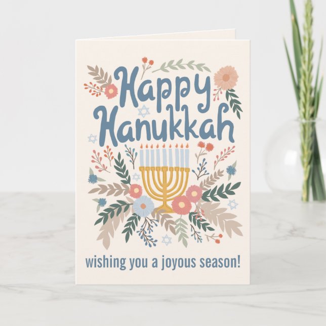 Tarjeta Festiva Hanukkah FLorals PERSONALIZADO de arte dibujado a  (Anverso)