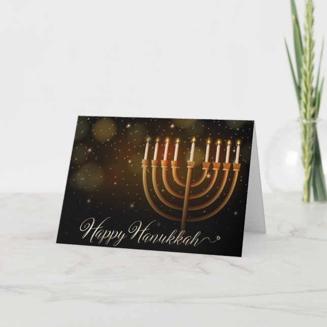 Tarjeta Festiva Hanukkah Gold Menorah Sparkles (Anverso)