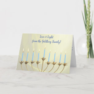 Tarjeta Festiva Hanukkah Gold Menorah y Velas "Amor y Luz"