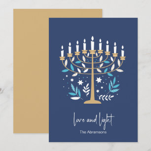 Tarjeta Festiva Hanukkah Love & Light Floral Menorah Card