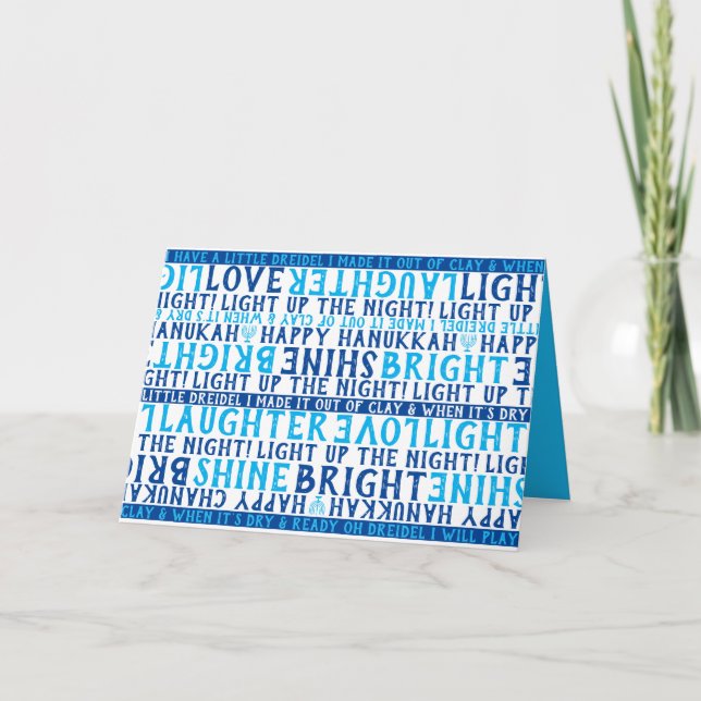 Tarjeta Festiva HANUKKAH Love Light Laughter Typoch Blue (Anverso)