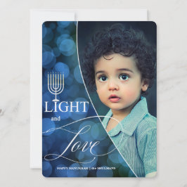 Tarjeta Festiva Hanukkah Luz y amor con nombre y foto