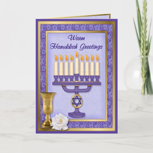 Tarjeta Festiva Hanukkah Menorah Blessings (Anverso)