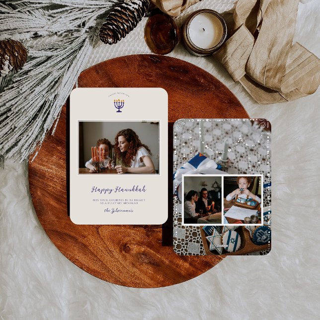 Tarjeta Festiva Hanukkah Menorah elegante | Fotos familiares (Subido por el creador)