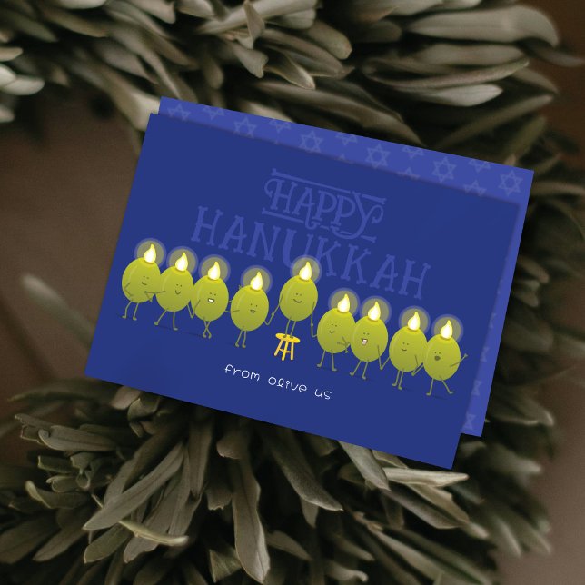 Tarjeta Festiva Hanukkah Menorah Olives | Grupo azul (Subido por el creador)