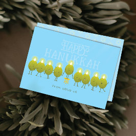 Tarjeta Festiva Hanukkah Menorah Olives | Grupo azul bebé