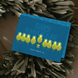 Tarjeta Festiva Hanukkah Menorah Olives | Grupo azul verde azulado