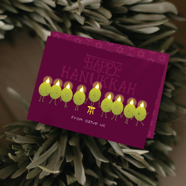 Tarjeta Festiva Hanukkah Menorah Olives | Grupo de vinos (Subido por el creador)