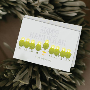 Tarjeta Festiva Hanukkah Menorah Olives   Grupo gris