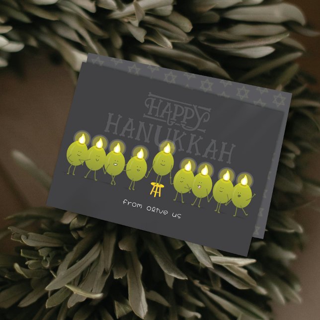 Tarjeta Festiva Hanukkah Menorah Olives | Grupo gris oscuro (Subido por el creador)