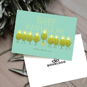 Tarjeta Festiva Hanukkah Menorah Olives Logo de la Compañía Verd