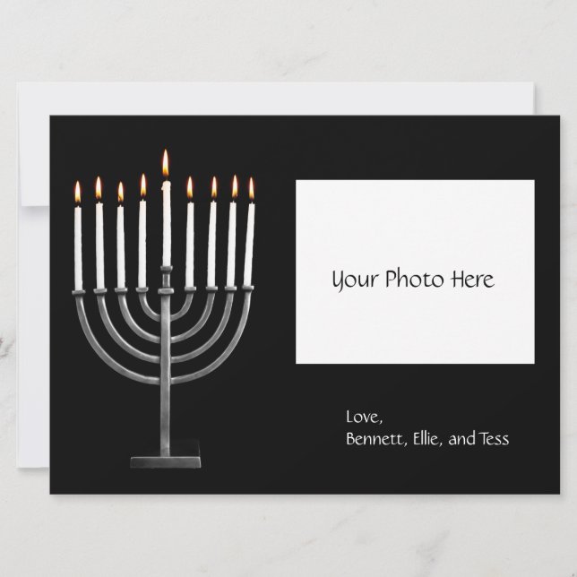 Tarjeta Festiva Hanukkah Menorah personalizado con foto (Anverso)