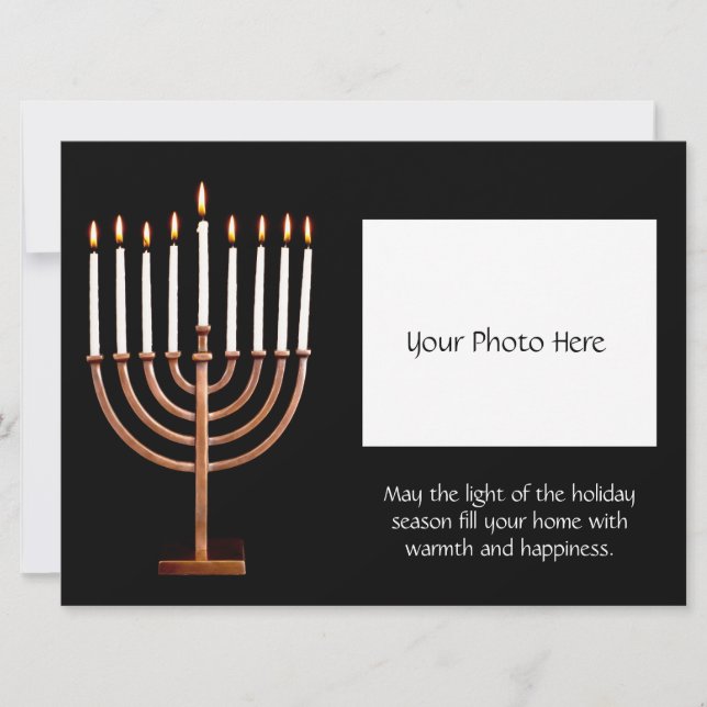 Tarjeta Festiva Hanukkah Menorah personalizado con foto (Anverso)