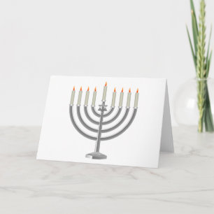 Tarjeta Festiva Hanukkah Menorah plateado con la estrella de David