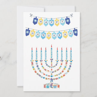 Tarjeta Festiva Hanukkah Menorah with Candles and Traditional Item