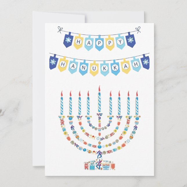 Tarjeta Festiva Hanukkah Menorah with Candles and Traditional Item (Anverso)
