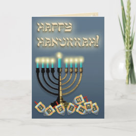 Tarjeta Festiva Hanukkah Menorah y Dreidels
