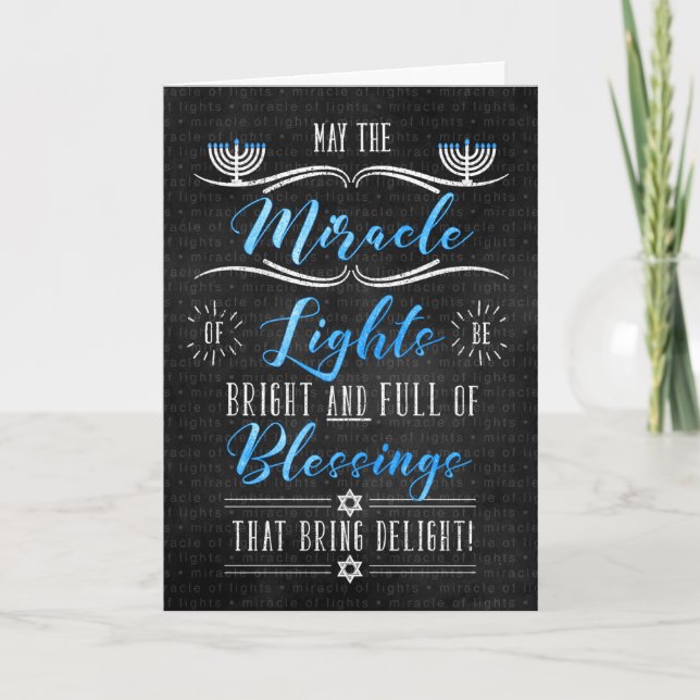 Tarjeta Festiva Hanukkah Miracle of Lights Chalkboard Tema (Anverso)